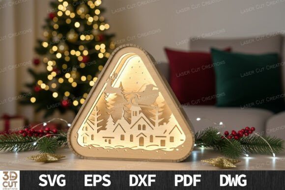 3D Santa Sleigh Triangle Light Box SVG