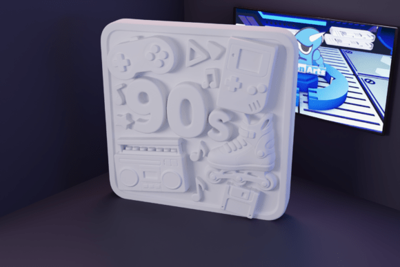 90s 3D Plate: A Retro Design Asset