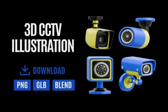 Elevate Your Visuals with the 3D Icon CCTV Security Camera Set 04