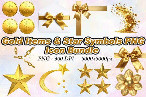 Gold Items Star Symbols PNG: Premium 3D Icons