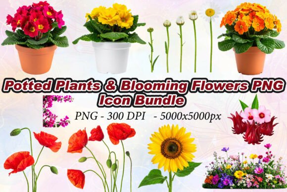 Integrating Potted Plants Blooming Flowers PNG Assets into Modern Design Workflows