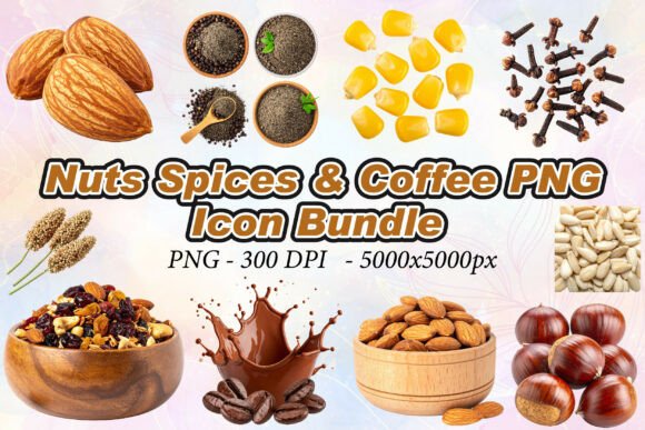 Nuts Spices Coffee PNG: Elevating Design with High-Resolution 3D Icons