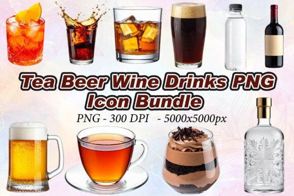 Tea Beer Wine Drinks PNG: Premium 3D Icons